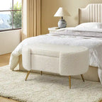 Grey / Sage / Mustard / Ivory / Blue / Cream Sherpa Upholstered Storage Bench with Gold Metal Legs, Single Seat