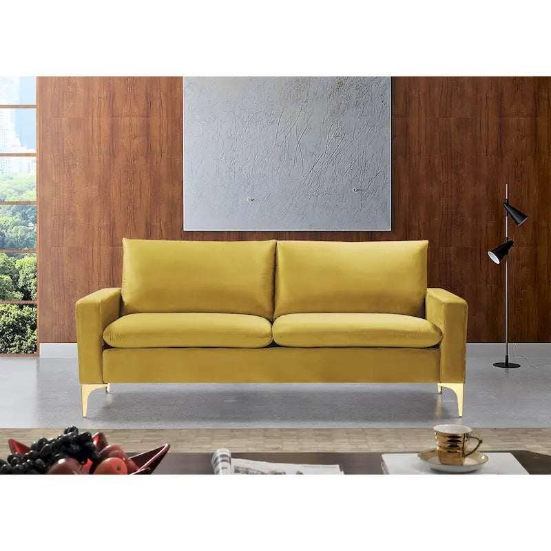 Velvet 3-Seater Sofa with Gold Legs – Pink / Green / Yellow / Cream / Grey / Blue
