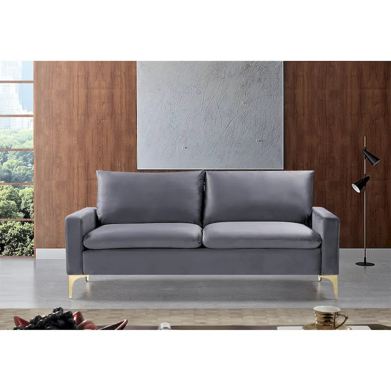 Velvet 3-Seater Sofa with Gold Legs – Pink / Green / Yellow / Cream / Grey / Blue
