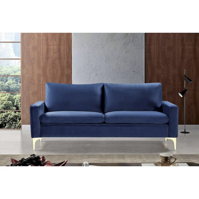 Velvet 3-Seater Sofa with Gold Legs – Pink / Green / Yellow / Cream / Grey / Blue