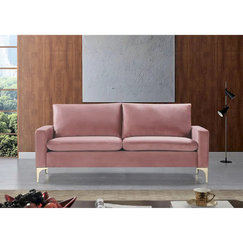 Velvet 3-Seater Sofa with Gold Legs – Pink / Green / Yellow / Cream / Grey / Blue