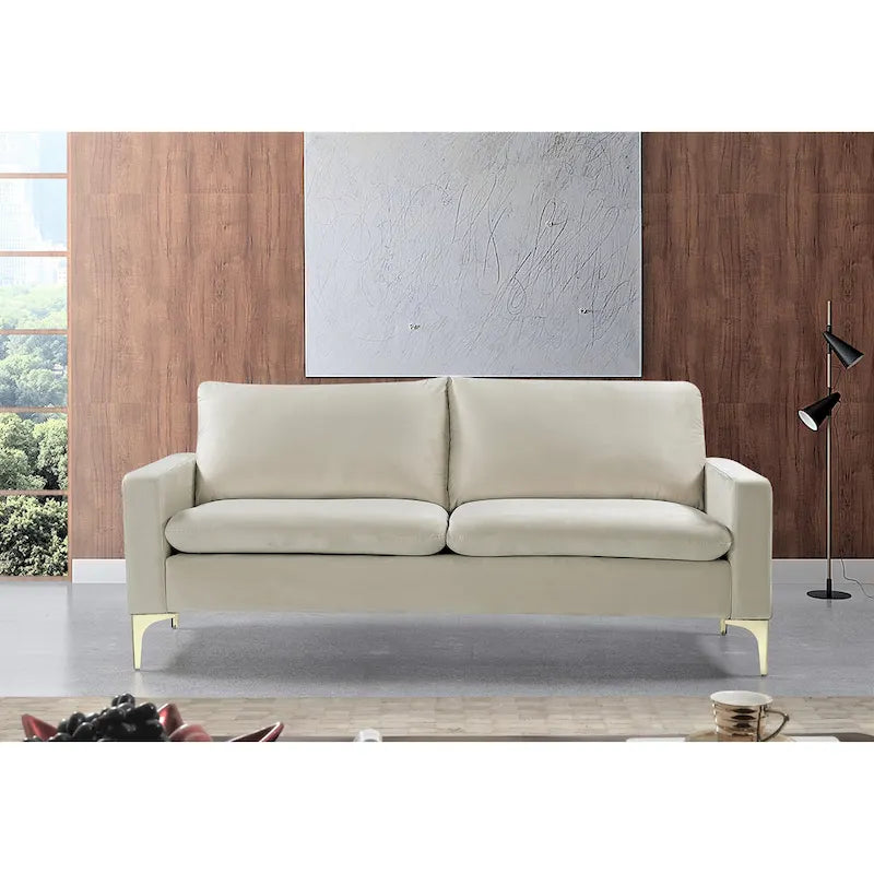 Velvet 3-Seater Sofa with Gold Legs – Pink / Green / Yellow / Cream / Grey / Blue
