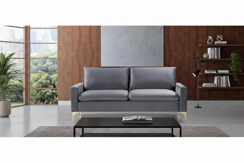 Velvet 3-Seater Sofa with Gold Legs – Pink / Green / Yellow / Cream / Grey / Blue