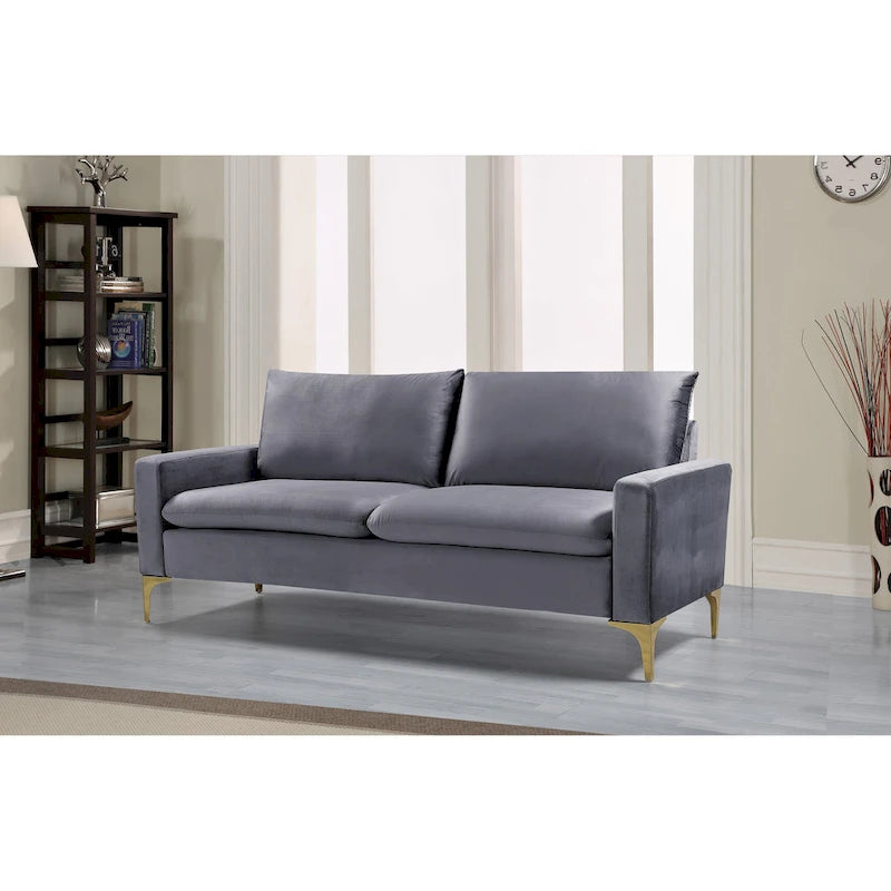 Velvet 3-Seater Sofa with Gold Legs – Pink / Green / Yellow / Cream / Grey / Blue