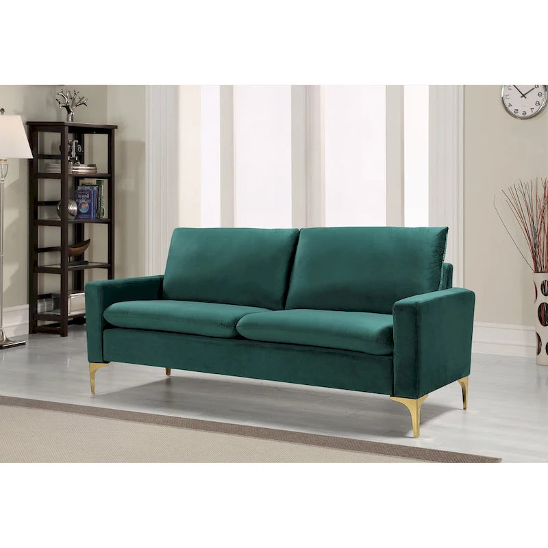 Velvet 3-Seater Sofa with Gold Legs – Pink / Green / Yellow / Cream / Grey / Blue