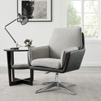 Grey/White/Natural Sherpa Swivel Accent Chair, Single-Seat