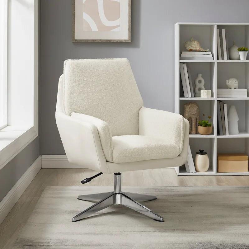 Grey/White/Natural Sherpa Swivel Accent Chair, Single-Seat
