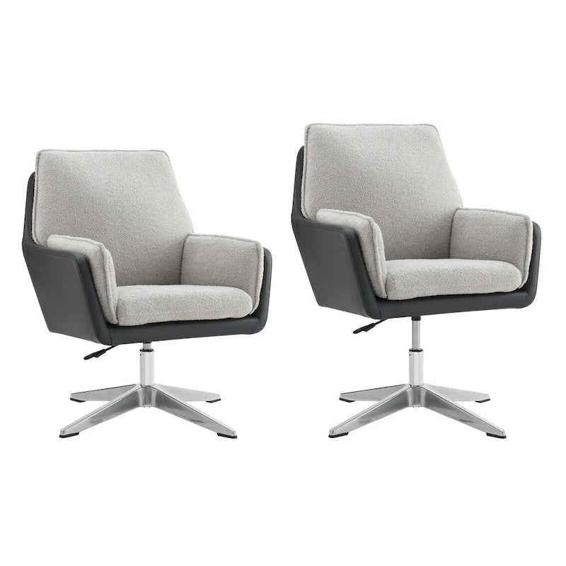 Grey/White/Natural Sherpa Swivel Accent Chair, Single-Seat