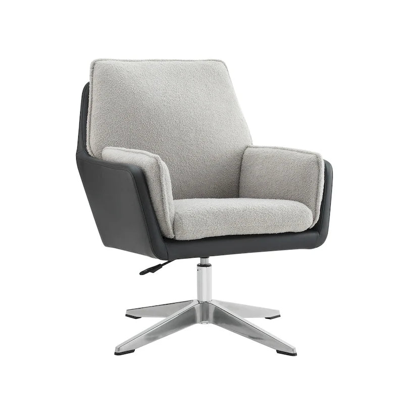 Grey/White/Natural Sherpa Swivel Accent Chair, Single-Seat