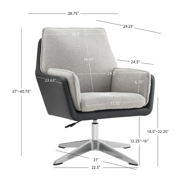 Grey/White/Natural Sherpa Swivel Accent Chair, Single-Seat