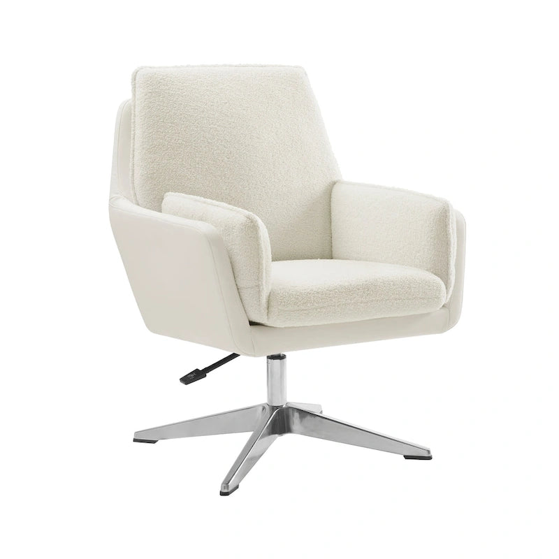 Grey/White/Natural Sherpa Swivel Accent Chair, Single-Seat
