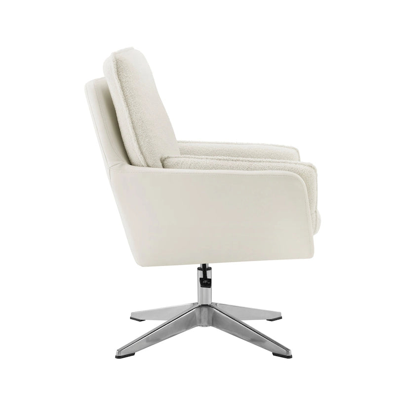 Grey/White/Natural Sherpa Swivel Accent Chair, Single-Seat