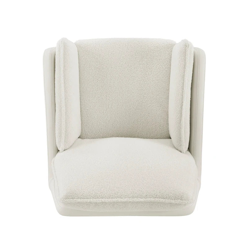 Grey/White/Natural Sherpa Swivel Accent Chair, Single-Seat