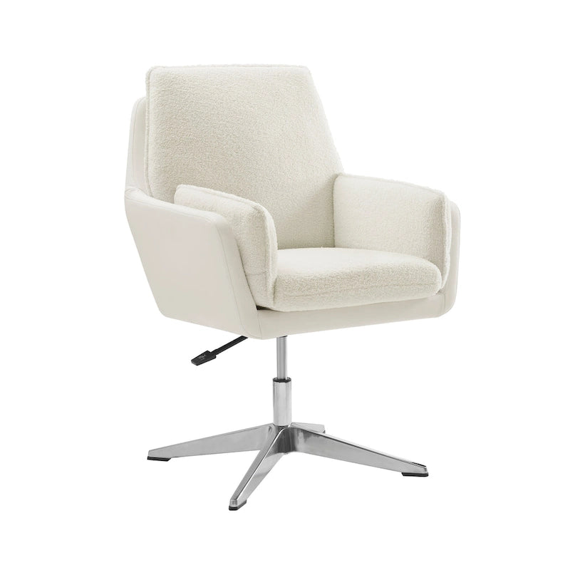 Grey/White/Natural Sherpa Swivel Accent Chair, Single-Seat