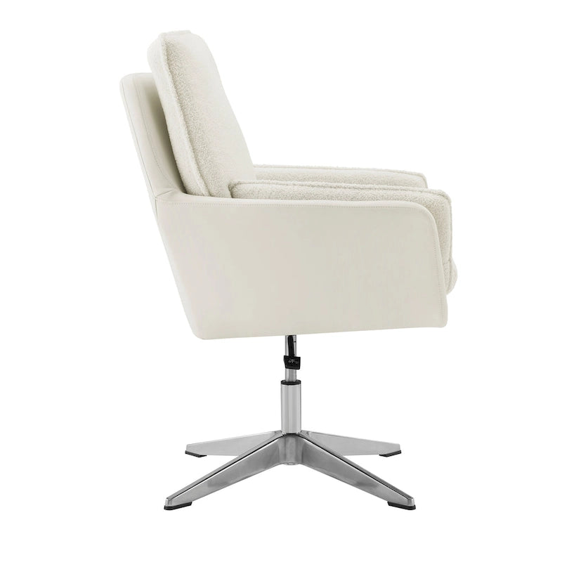 Grey/White/Natural Sherpa Swivel Accent Chair, Single-Seat