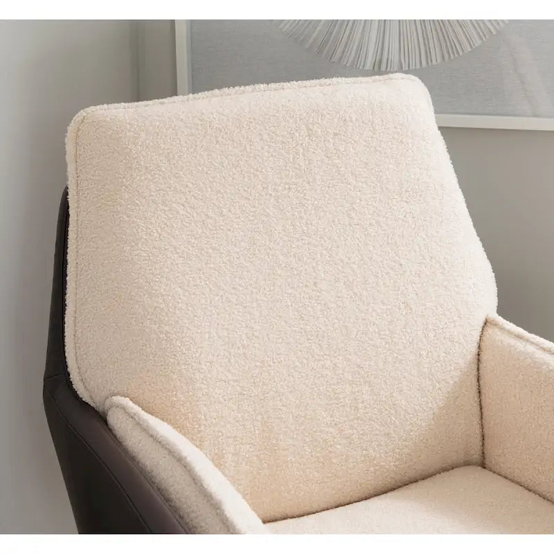 Grey/White/Natural Sherpa Swivel Accent Chair, Single-Seat