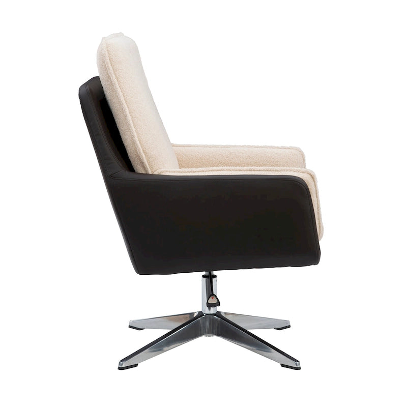 Grey/White/Natural Sherpa Swivel Accent Chair, Single-Seat