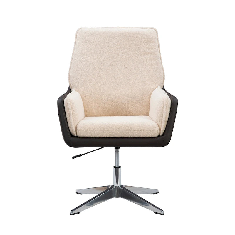 Grey/White/Natural Sherpa Swivel Accent Chair, Single-Seat