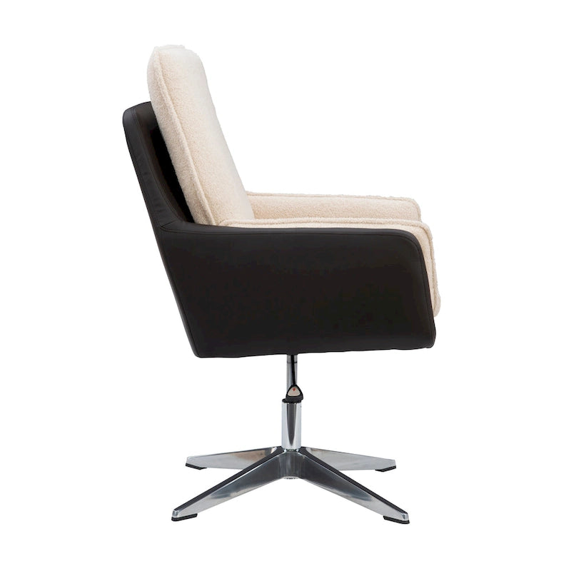 Grey/White/Natural Sherpa Swivel Accent Chair, Single-Seat