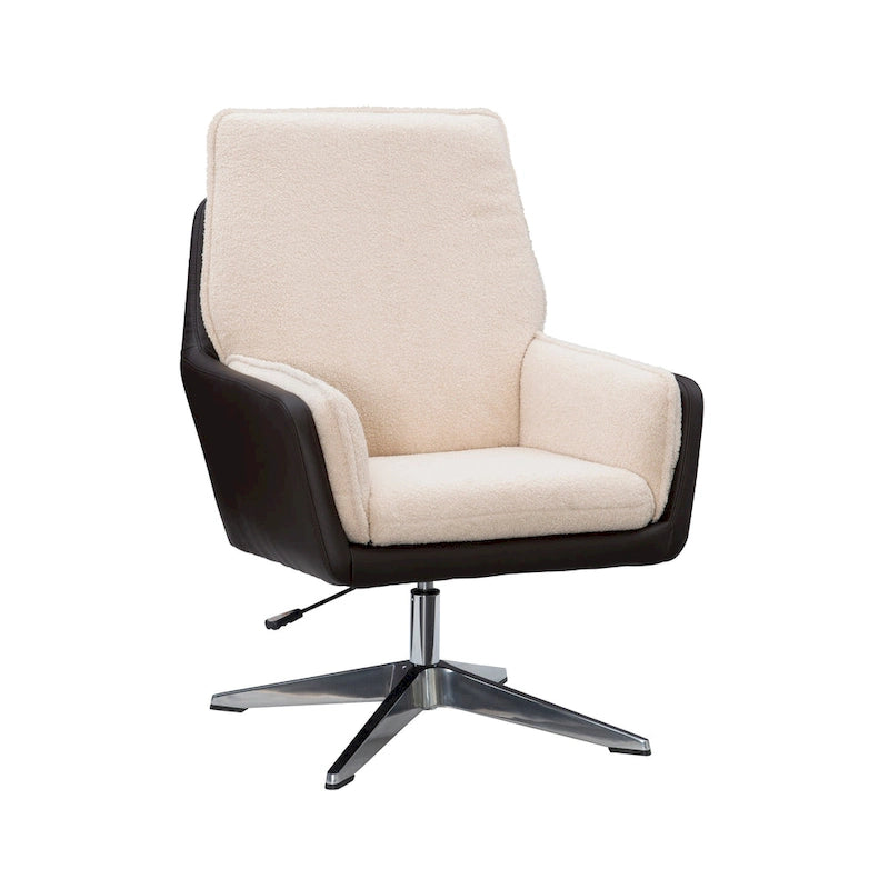 Grey/White/Natural Sherpa Swivel Accent Chair, Single-Seat