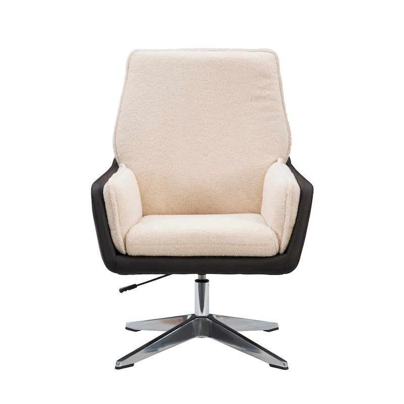 Grey/White/Natural Sherpa Swivel Accent Chair, Single-Seat