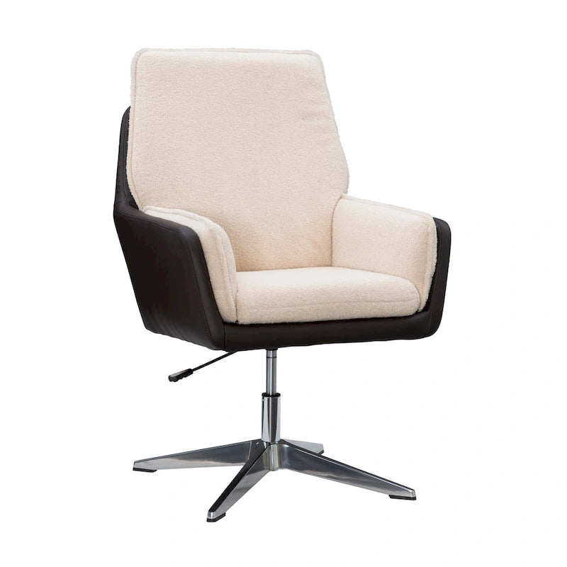 Grey/White/Natural Sherpa Swivel Accent Chair, Single-Seat