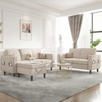 Canapé d'angle convertible gris foncé / gris clair / beige, 3 places + causeuse + pouf, pour 5 à 6 personnes