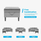 Canapé d'angle convertible gris foncé / gris clair / beige, 3 places + causeuse + pouf, pour 5 à 6 personnes