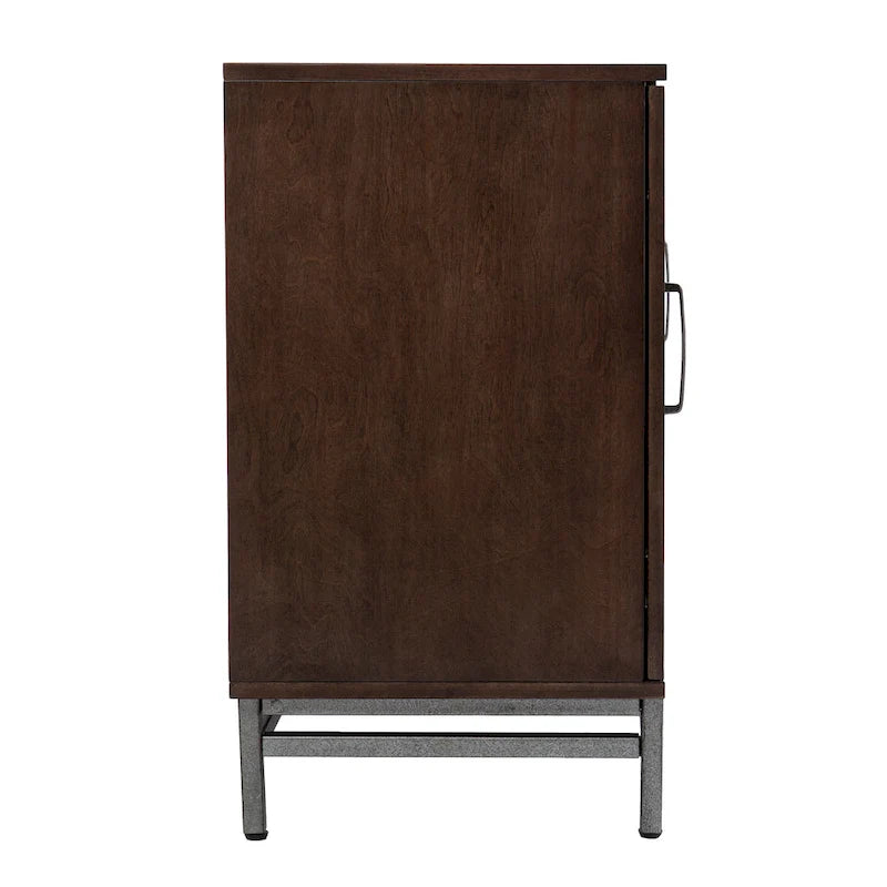 Meuble TV 2 portes à chevrons marron avec rangement, convient à 1 TV jusqu'à 56 pouces
