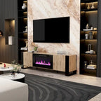 Wood Grain & Black TV Stand with Electric Fireplace Insert, 3 Options, for 1 Room