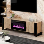 Wood Grain & Black TV Stand with Electric Fireplace Insert, 3 Options, for 1 Room