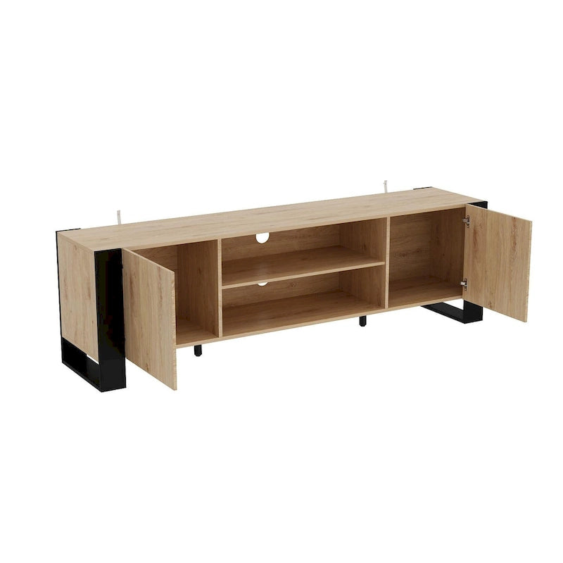 Wood Grain & Black TV Stand with Electric Fireplace Insert, 3 Options, for 1 Room