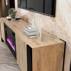 Wood Grain & Black TV Stand with Electric Fireplace Insert, 3 Options, for 1 Room