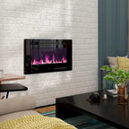 Wood Grain & Black TV Stand with Electric Fireplace Insert, 3 Options, for 1 Room