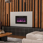 Wood Grain & Black TV Stand with Electric Fireplace Insert, 3 Options, for 1 Room