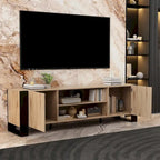 Wood Grain & Black TV Stand with Electric Fireplace Insert, 3 Options, for 1 Room