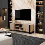 Wood Grain & Black TV Stand with Electric Fireplace Insert, 3 Options, for 1 Room