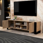 Wood Grain & Black TV Stand with Electric Fireplace Insert, 3 Options, for 1 Room