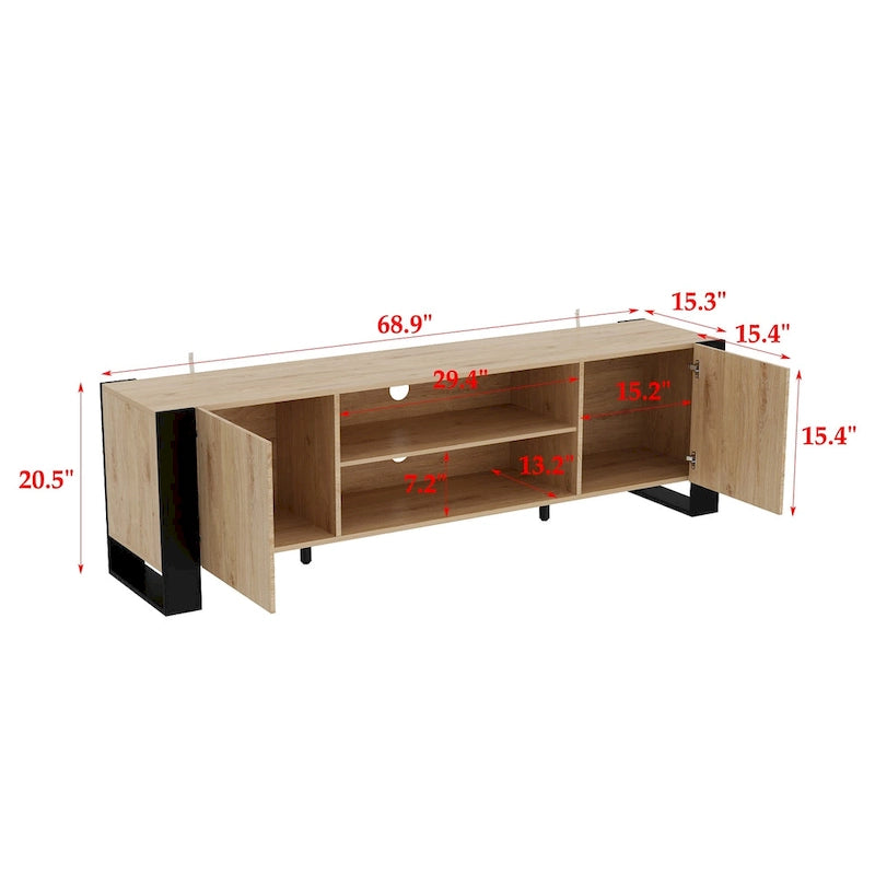 Wood Grain & Black TV Stand with Electric Fireplace Insert, 3 Options, for 1 Room