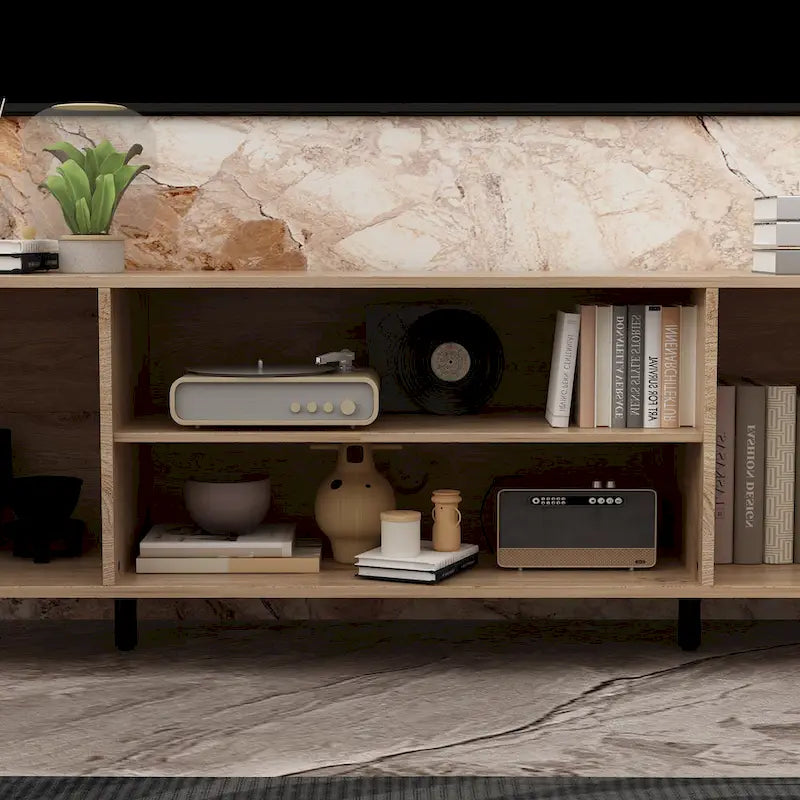 Wood Grain & Black TV Stand with Electric Fireplace Insert, 3 Options, for 1 Room