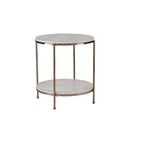 HomeRoots 24  Champagne Faux Marble And Iron Round End Table With Shelf - 22x22x24.25