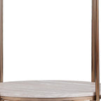 Table d'appoint ronde couleur champagne avec étagère, plateau en faux marbre, pour 1 personne