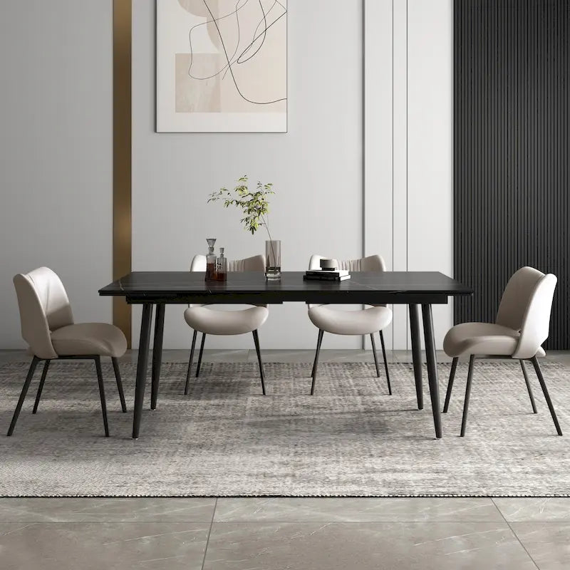 White/Black Sintered Stone Top Extendable Dining Table Set, Seats 6–10