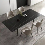 Ensemble table à manger extensible en pierre frittée blanche/noire, 6 à 10 places