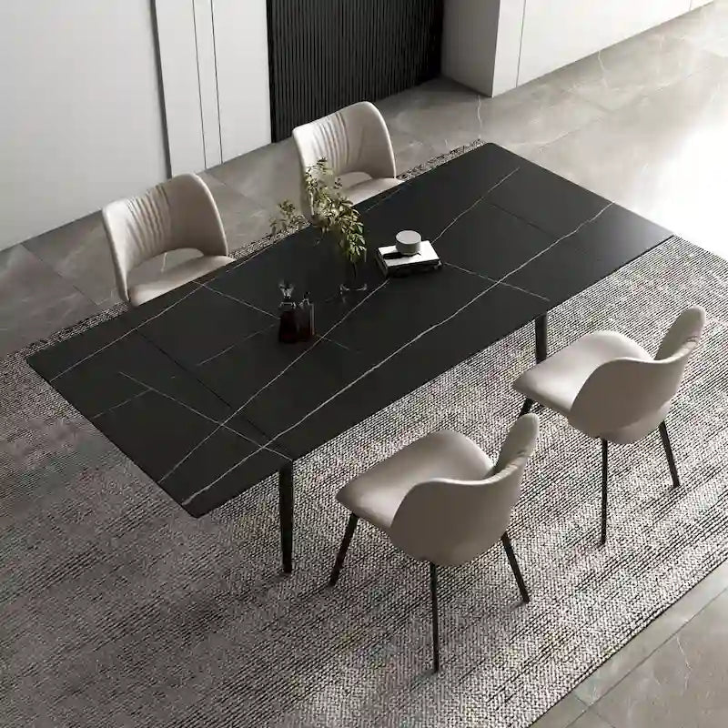 Ensemble table à manger extensible en pierre frittée blanche/noire, 6 à 10 places