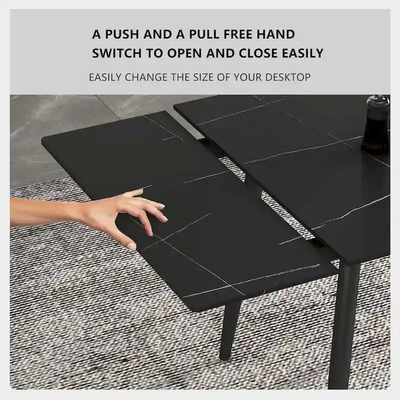 Ensemble table à manger extensible en pierre frittée blanche/noire, 6 à 10 places