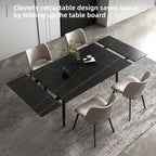 Ensemble table à manger extensible en pierre frittée blanche/noire, 6 à 10 places