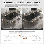 Ensemble table à manger extensible en pierre frittée blanche/noire, 6 à 10 places