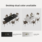 Ensemble table à manger extensible en pierre frittée blanche/noire, 6 à 10 places