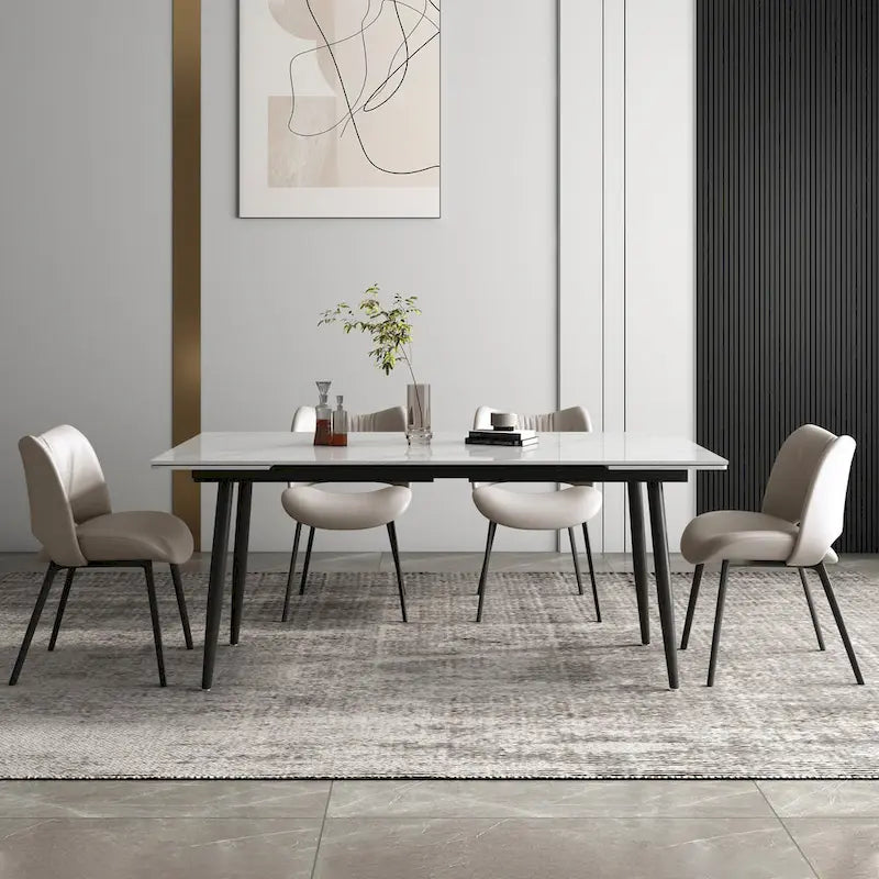 Ensemble table à manger extensible en pierre frittée blanche/noire, 6 à 10 places